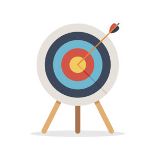 An arrow in a bullseye representing the need for a clear objective in a user requirements specification.