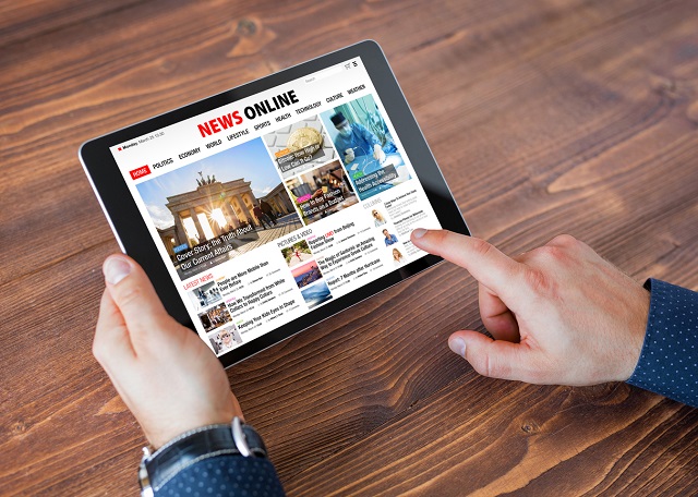 Generic online news website on tablet
