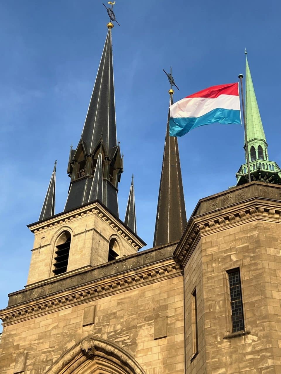 Exterior of Notre-Dame Cathedral in the old city of Luxembourg. 