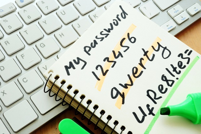 A list of passwords beginning with a weak one and ending with a strong one: good cyber security for businesses requires a strong password.